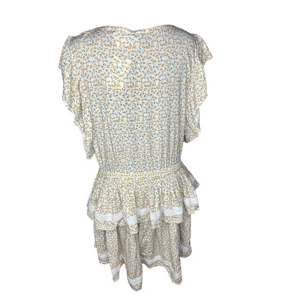 Sokie Collective NWT The Mini Flicker Dress Yellow Green Floral Tiered Rayon L - Picture 5 of 10